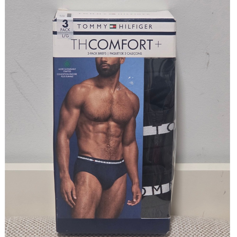 Tommy Hilfiger TH Comfort+ Mens 3-Pack Briefs Black Microfiber Stretch Large